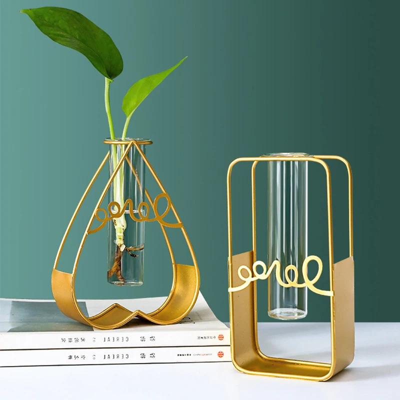 

Creative Iron Art Hydroponic Vase Decoration Desktop Living Room Nordic Flower Arrangement Decoration Home Furnishing Glass Vase