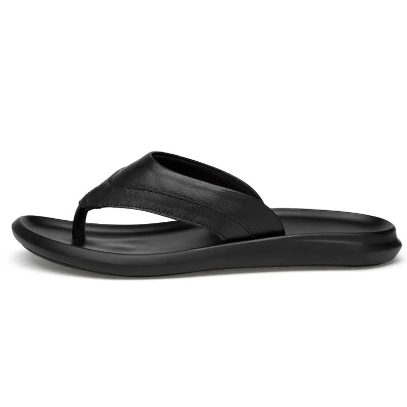 New Cowhide Slippers Men Flip Flips Genuine Leather Beach Summer Shoes High Quality Men's Male Black Brown ZHK216 | Обувь