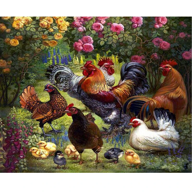 hot style Chicken Family DIY paint by numbers canvas l DIY oil painting by numbers canvas Hand Painted for Living room decor