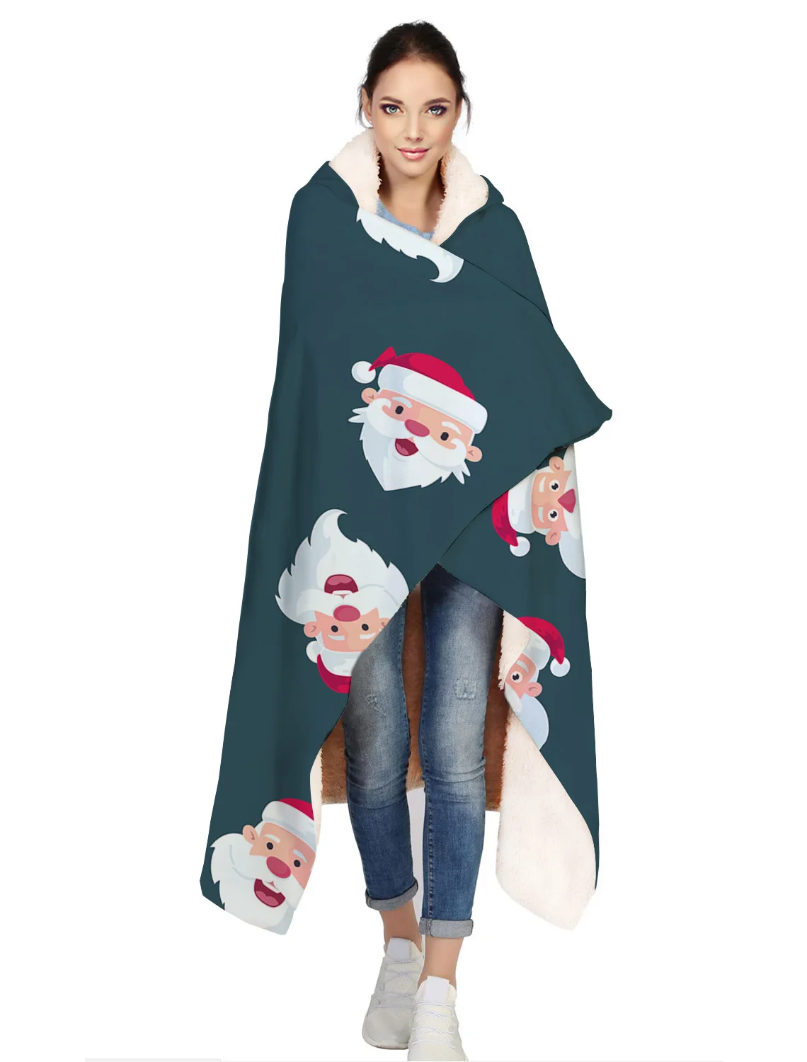 Merry Christams Santa Portable Wearable Fluffy Custom Hooded Blanket Fleece Throw WrapBed | Дом и сад