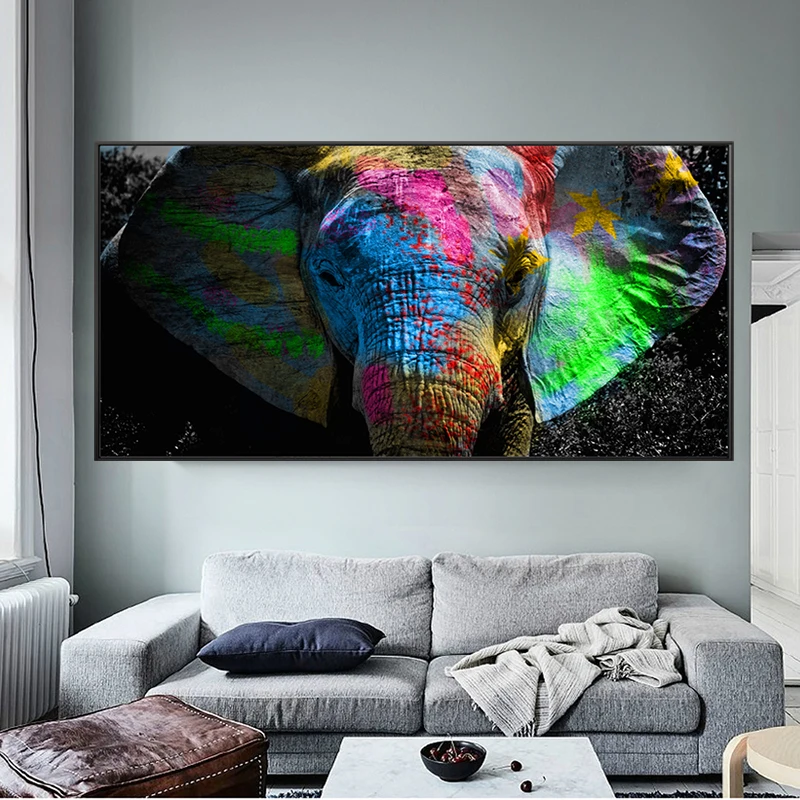 

Colorful Graffiti Elephant Pop Art Canvas Paintings on The Wall Art Posters and Prints Animals Wall Pictures for Kids Room Decor
