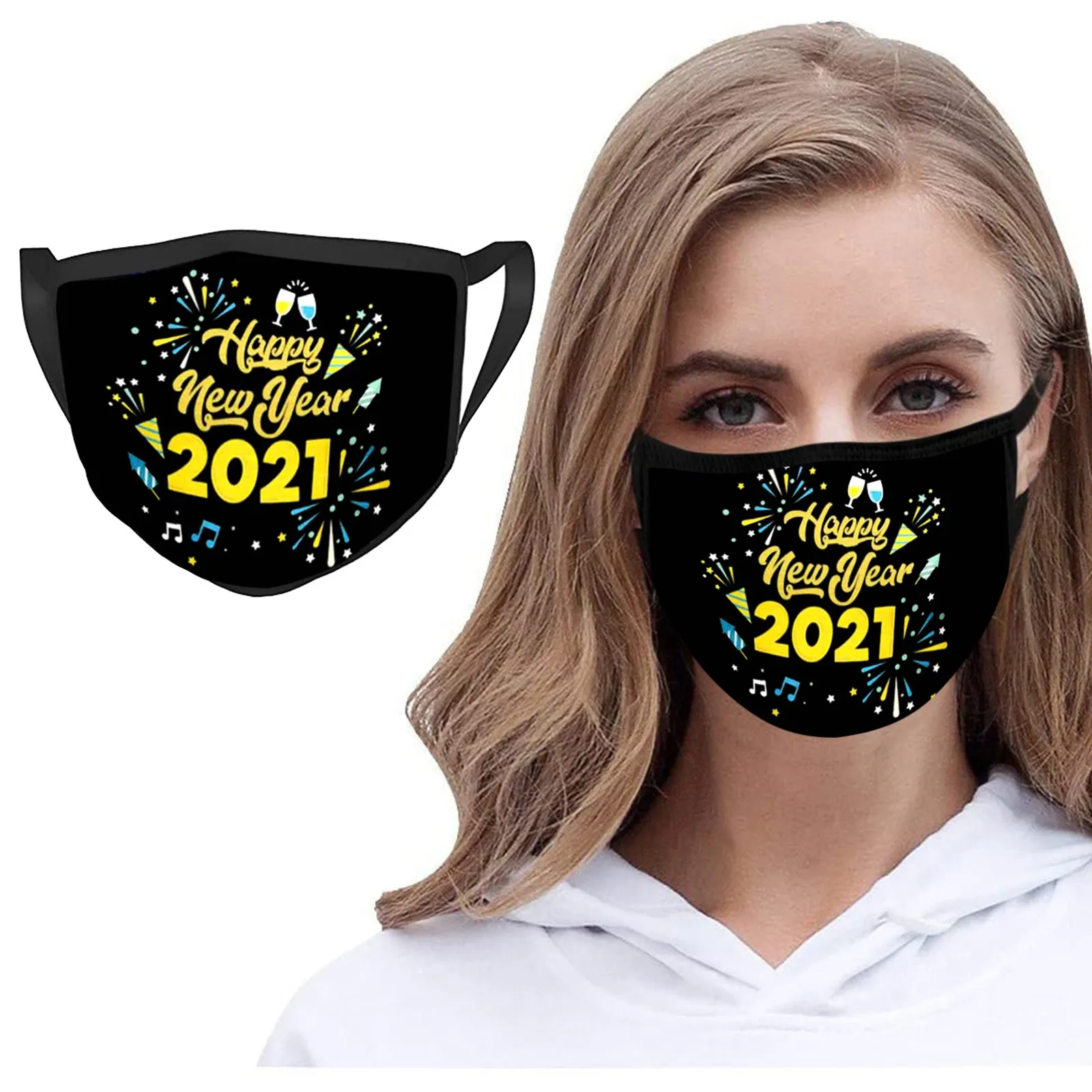 2021 Happy новогоднее рождественское принт маска Антивирус ледяная шелковая для лица