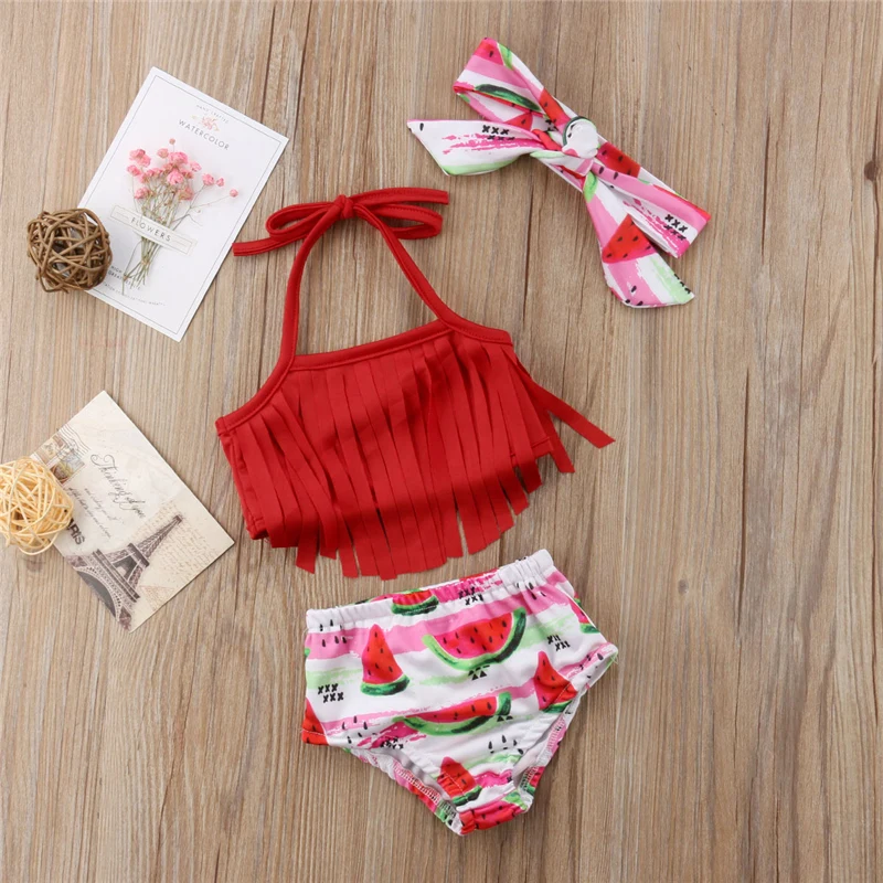 2020 Summer Toddler Kids Watermelon Baby Girl Bikini Swimwear Swimsuit Cute 3Pcs Bathing Suit Clothing Set 0-18M | Мать и ребенок