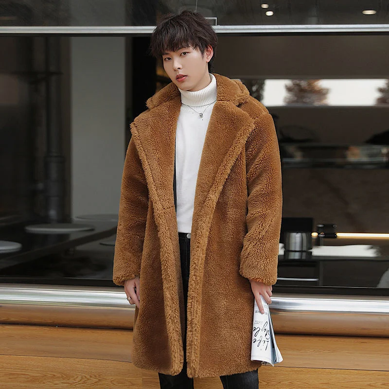 2021 Winter Men's Thicken Lamb Parkas Wool Long Snow Jackets Plush Windbreaker In Warm Cotton-padded Clothes Trench Coats M-3XL