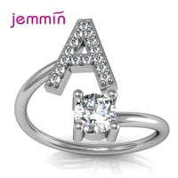 brands adjustable 925 sterling silver engagement rings for women exquisite rhinestones 26 letters cubic zirconia jewelry