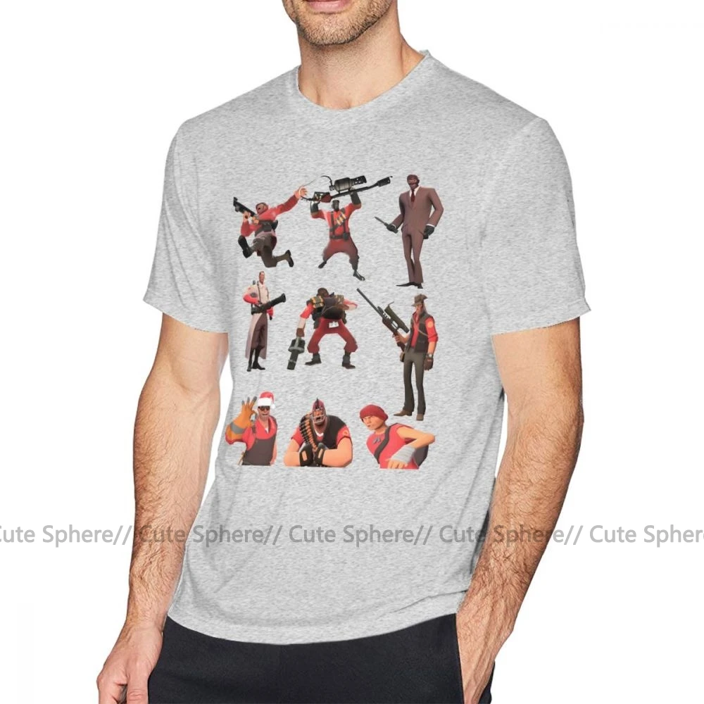 Team Fortress 2 футболка Team Fortress 2 все персонажи класса с логотипом TF2 Футболка Мужская хлопковая футболка с коротким рукавом - Цвет: Gray