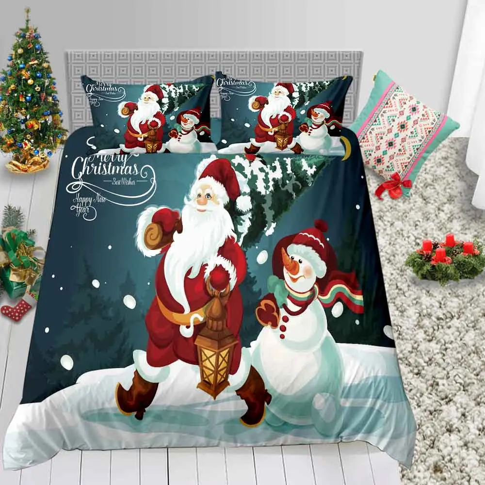 Merry Christmas Санта Клаус горячая Распродажа постельных принадлежностей пододеяльник Твин Полный размер Королева праздник подарки простыня