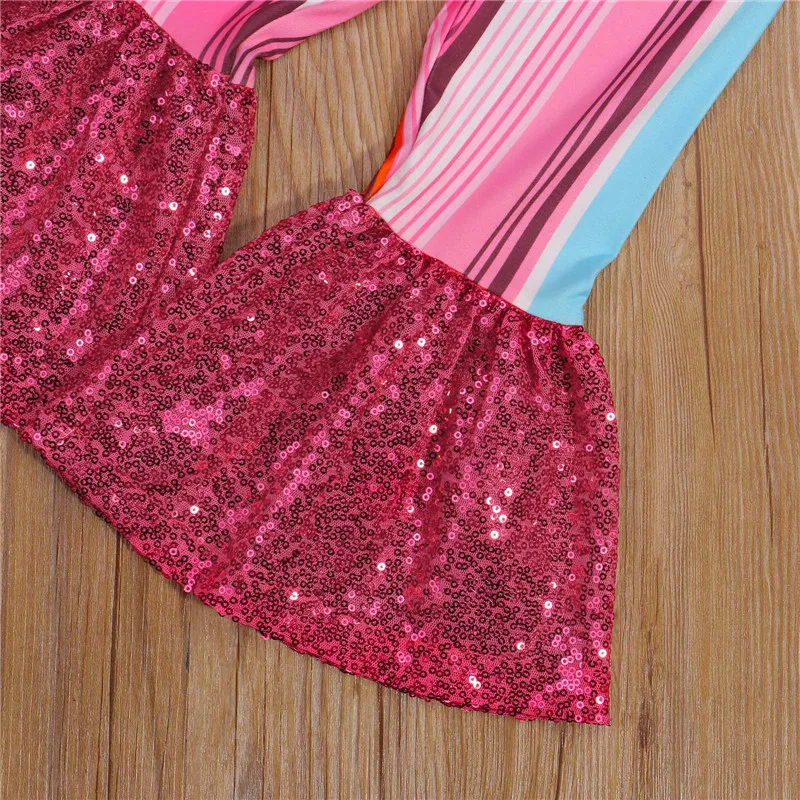 

Kid Girl\u2019s Casual T-shirt Trousers Fashion Letter Flower Short Sleeve Tops Tshirts Stripe Sequin Pants Children's Sets