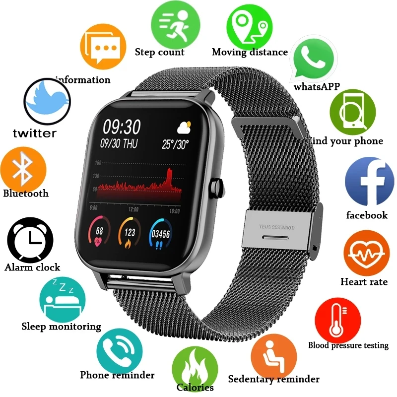 

New Smartwatch Ladies Multifunctional Sports Heart Rate Blood Pressure Waterproof Sports Watch Smart Watch For Men And Women+Box