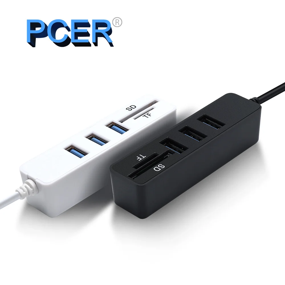 PCER usb хаб 2 0 мульти USB Высокоскоростной разветвитель 3Hab устройство для чтения карт