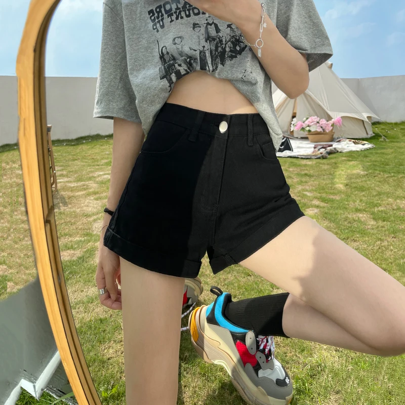 

Women's Shorts Female Black Edge Jeans Summer Of 2021 The New Tall Waist Loose Hot Spice wide-legged Pants Of Thin A Word