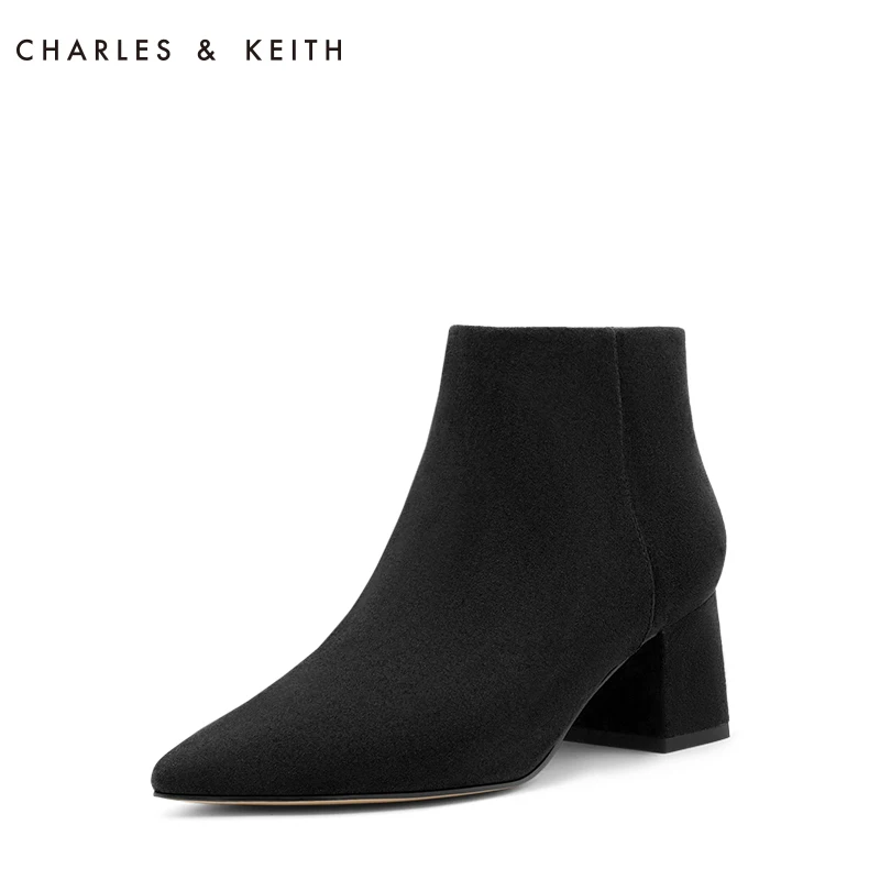 CHARLES＆KEITH Женские Ботинки CK1 91680022 Ботильоны Чёрные Простой Дизайн Острый Носок