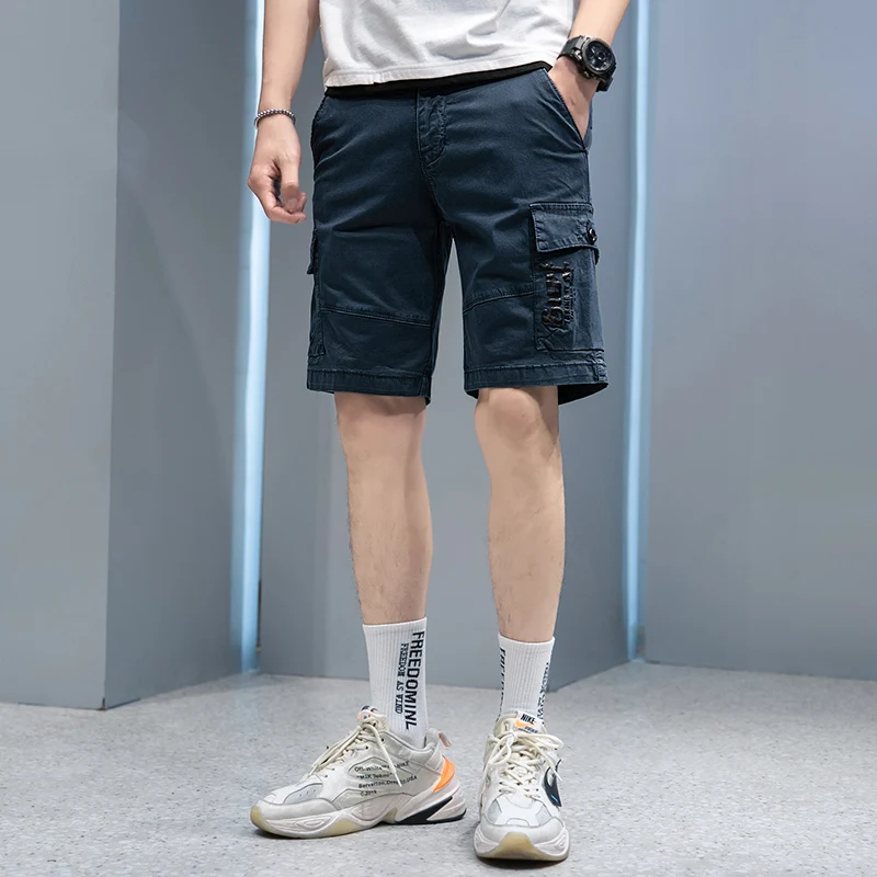 

97% Cotton 3% Spandex Men's Pants English Letter Print On Hips Pocket College Trousers Cool Casual Style Youth Shorts 6191