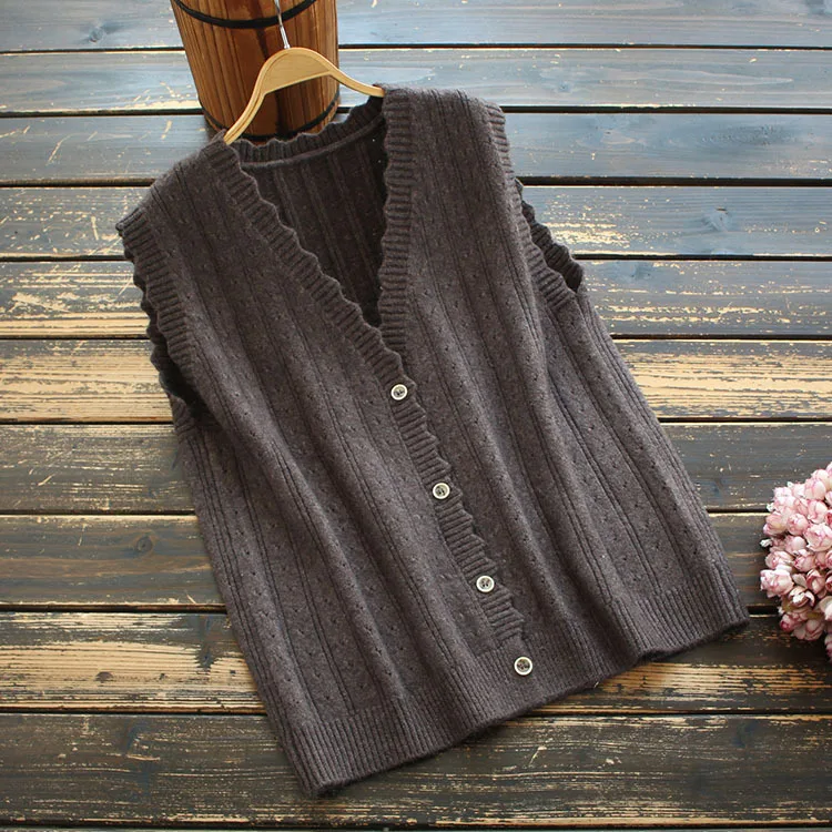 

8803New women's spring clothing sweater vest literary commuterVCollar solid color single-breasted lace knitted vest