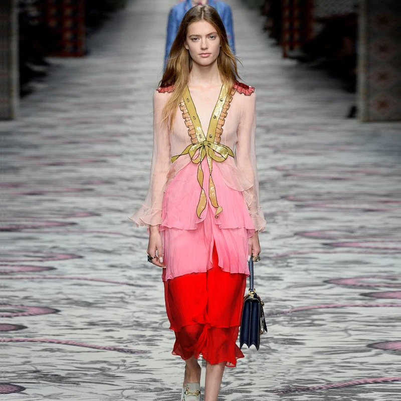 Женское длинное платье с глубоким v образным вырезом винтажное шифоновое