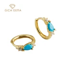 Женские серьги из серебра 925 пробы, с голубой бирюзой и цирконом