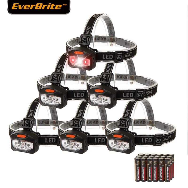 6pc 3AAA EVERBRITE светодиодный налобный фонарь 8 светодиодный головной луч 30 люмен расстояние освещения 20 м с Батарея 2 упак./лот - Испускаемый цвет: 6pc 3AAA