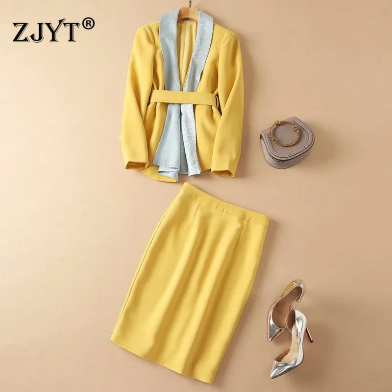

Autumn Women's Office Blazer Dress Suit Elegant Designer Long Sleeve Jacket with Pencil Skirt 2 Piece Set OL Business Outfits