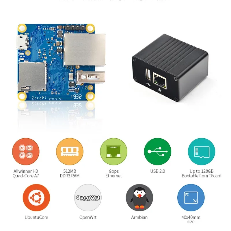 Дружественная NanoPi ZeroPi 512 МБ RAM Gbps Ethernet Cortex A7 макетная плата Allwinner mini linux pi