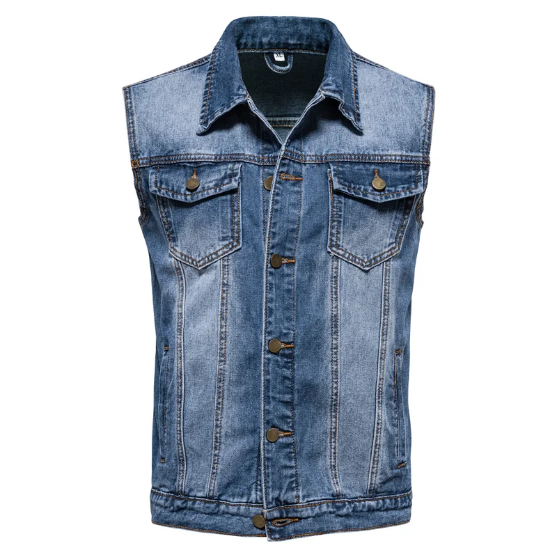 

AIOPESON Cotton Denim Waistcoat Men Casual Solid Color Fashion Slim Fit Lapel Mens Vest New Autumn Quality Waistcoats for Men