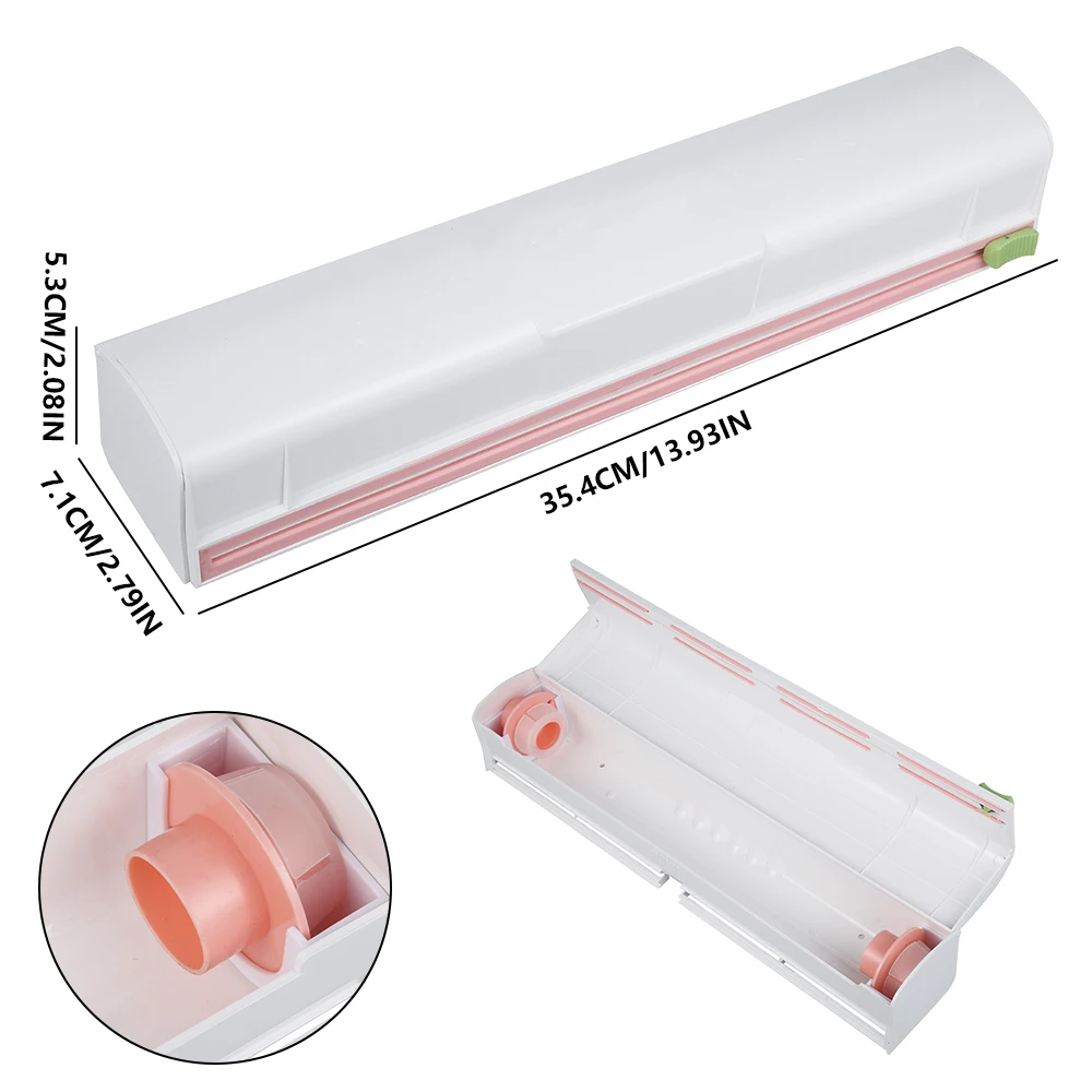 

1pc Plastic Food Wrap Dispenser with Slide Cutter Adjustable Cling Film Cutter Preservation Foil Storage Box Bottom Kitchen Tool