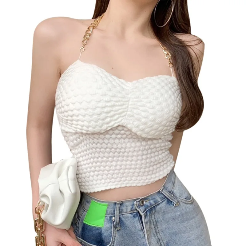 

Summer Women's Chain Halter Sexy Slim Exposed Navel Camisole Tank Top Fashion bottoming Shirt Sexy Tops 2021 New Arrivals