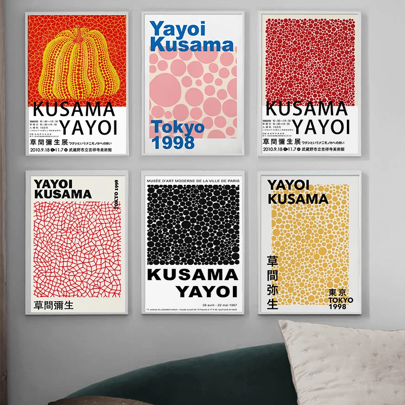 

Japanese Yayoi Kusama Print Pumpkin Abstract Vintage Posters Wall Art Canvas Painting Pictures For Living Room Home Decor
