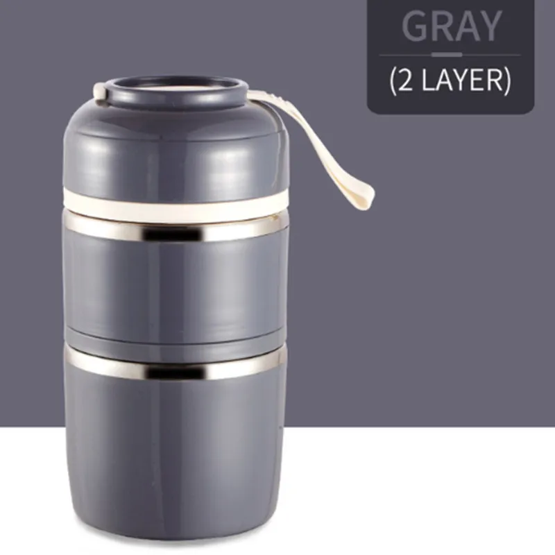2 layer gray Японский термос для обедов, коробка для стаканов, герметичная коробка из нержавеющей стали, Bento Box, детский портативный для пикника, школы, пищевой контейнер кухонный - Цвет: 2 layer gray