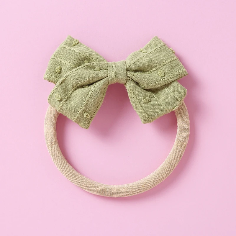 

Super Soft Thin Nylon Hair Ring Candy Color Baby Bows Headband Elastic Hair Band Cotton Linen Girls Bows Hair Accessories