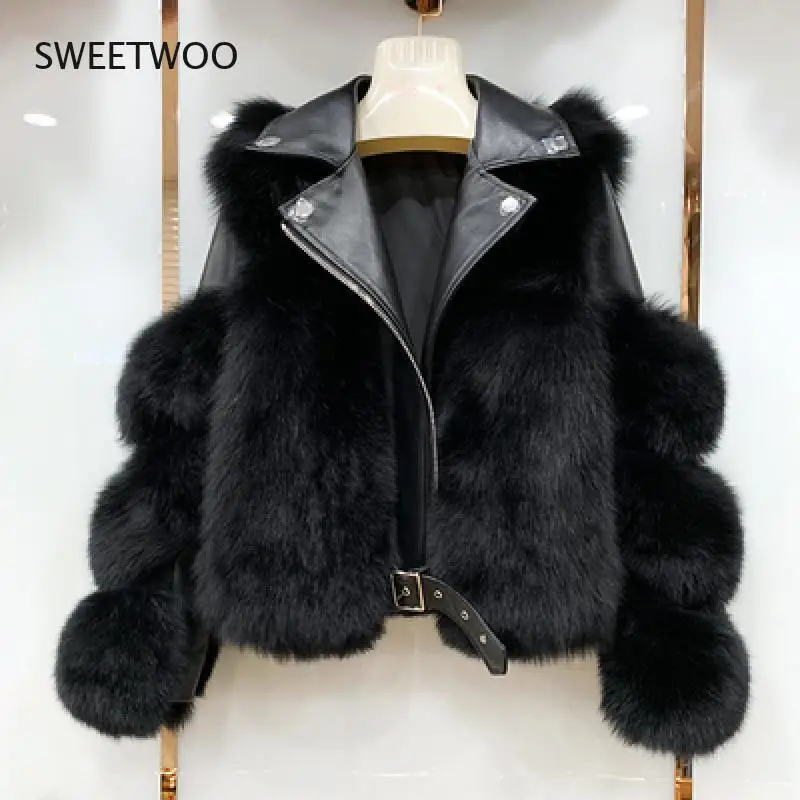 Faux Fox Leather Jacket Luxury Women 2021 Winter New Mink Coat Sheepskin Leather Wholesale Locomotive Short Fur