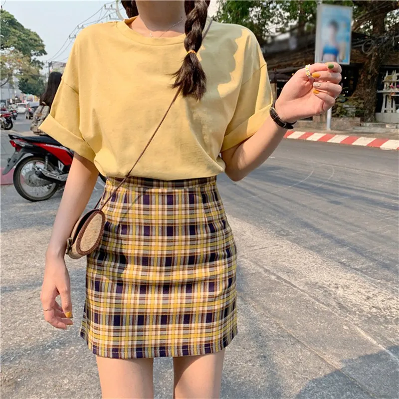

New Slim Plaid Skirt Women Preppy Style Mini Shirt 2020 High Waist A Line Hip Bag Female Mini Skirt Streetwear Fashion