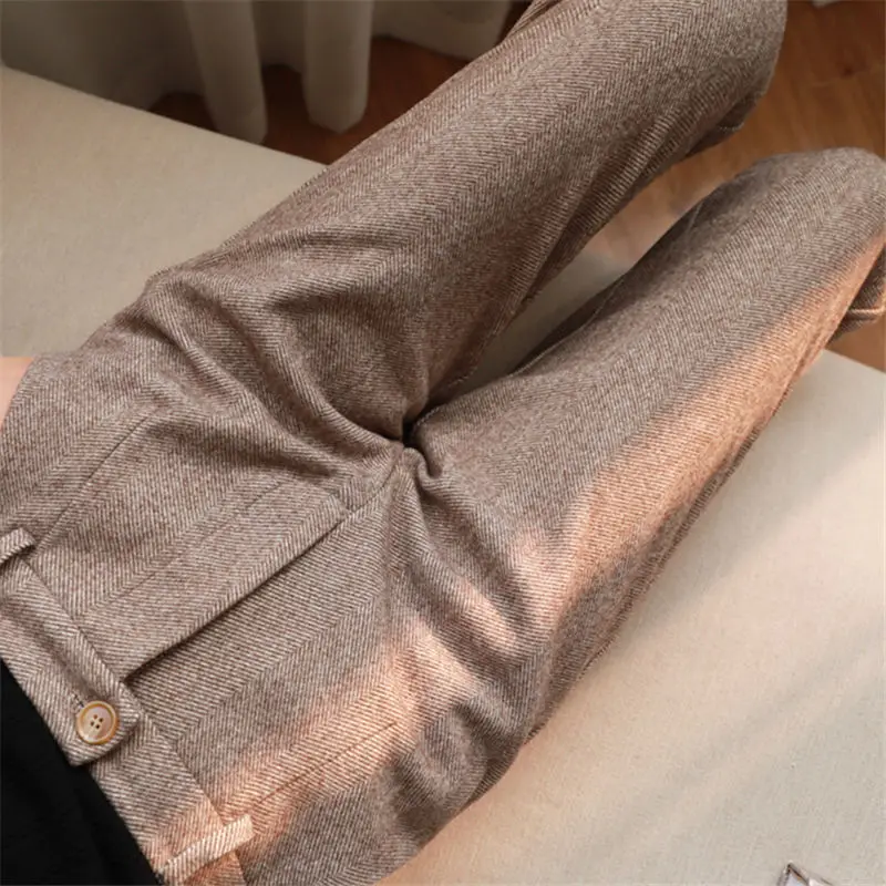 

Herringbone Woolen Pants Women's Harem Pencil Pants 2021 Autumn Winter High Waisted Casual Suit Pants Office Lady Women Trousers