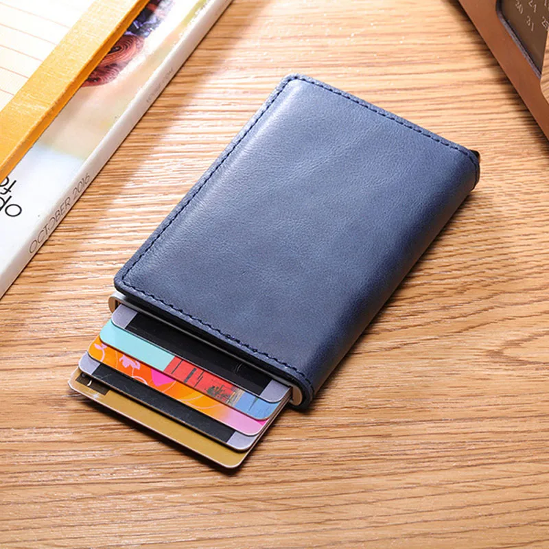

DIENQI Genuine Leather Men Wallet Purse Bag Rfid Metal Slim Mini Card Wallets Male Magic Smart Wallet Walet Valet dropshipping