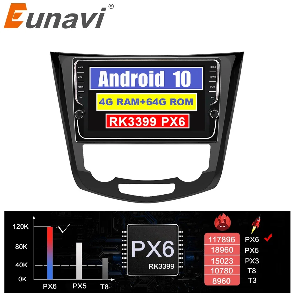Eunavi IPS 9 ''Android 10 Автомобильный GPS радио для Nissan X Trail кашкал 2014 2017 Навигация