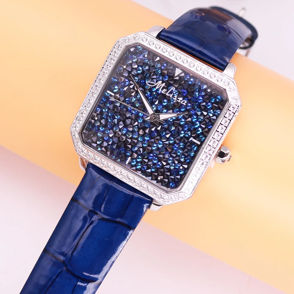 Luxury Style Melissa Lady Women's Watch Rhinestone Crystal Fashion Hours Dress Bracelet Clock Stars Big Girl Birthday Gift Box