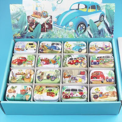 32 шт./лот, винтажная мультяшная жестяная коробка, 5,5*4*2,5 см, конфетная таблетка, Chutty, мини-коробка для хранения, Коллекционирование украшений, дисплей NL1961 - Цвет: car