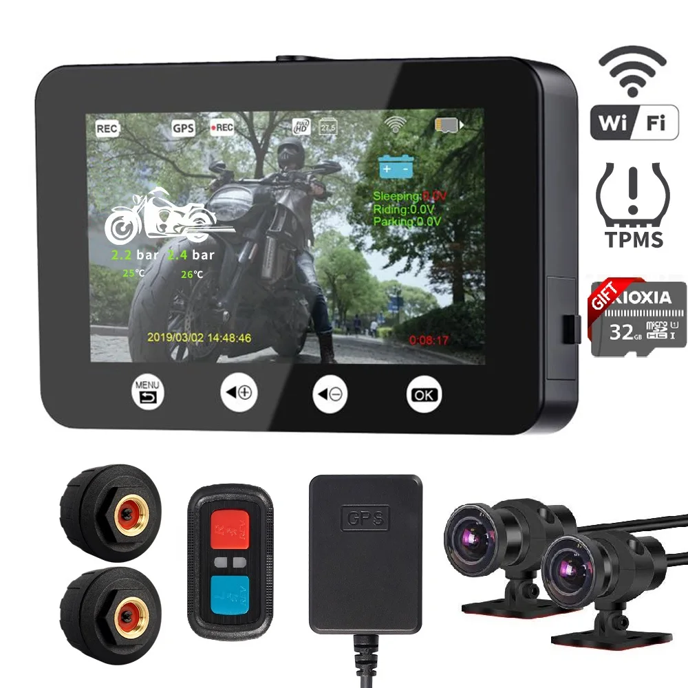 VSYSTO контроль давления в шинах камера для мотоцикла двойной 1080p DVR фронтальный и