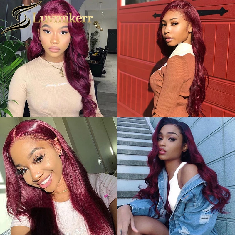 

13x6 Red 99J Burgundy Lace Front Human Hair Wigs Pre plucked With Baby Hair Women Colored Hd Transparent Frontal Wig Gluleless