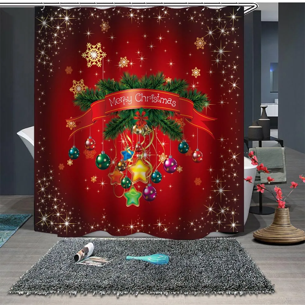 

Выполненная на заказ занавеска для ванной комнаты 1,5x1,8 м 1,8x1,8 м 1,8x 2 м водонепроницаемый Mildewproof Звездный колокол Рождественский красный