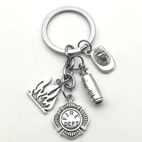2021 new fire extinguisher and flame keychainfirefighter fire hero key ring gift creative firefighter gift fashion jewelry