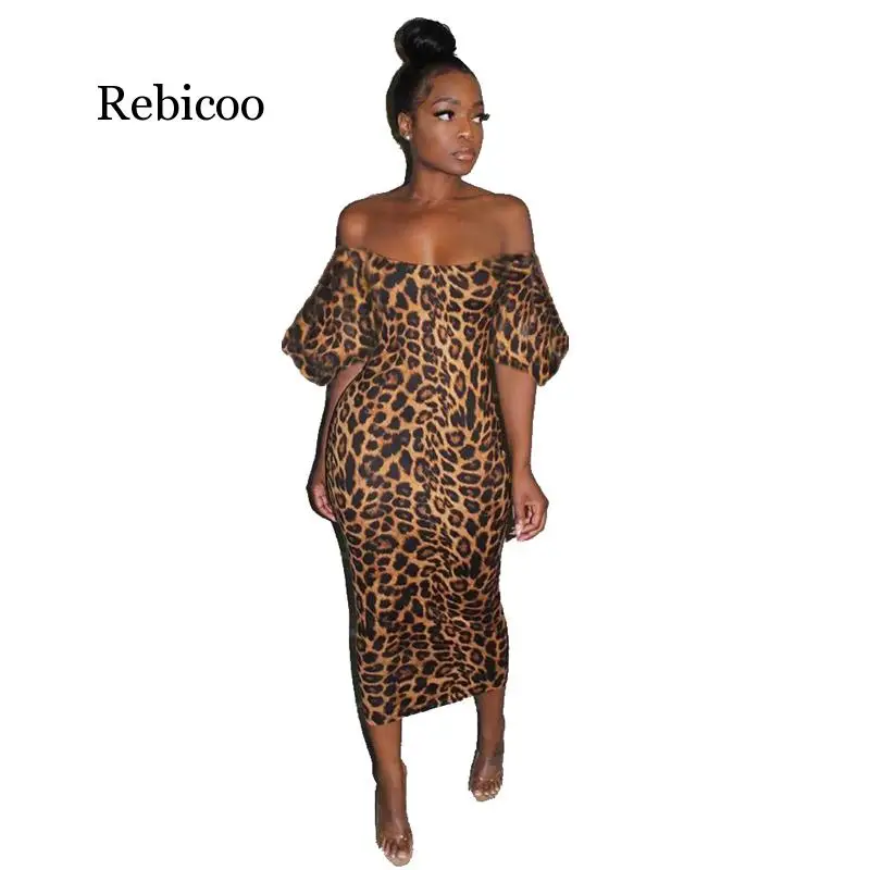 

Off Shoulder Leopard Sexy Bandage Dresses Woman Party Night Slash Neck Bodycon Maxi Long Dress Summer Backless Plus Size Dress