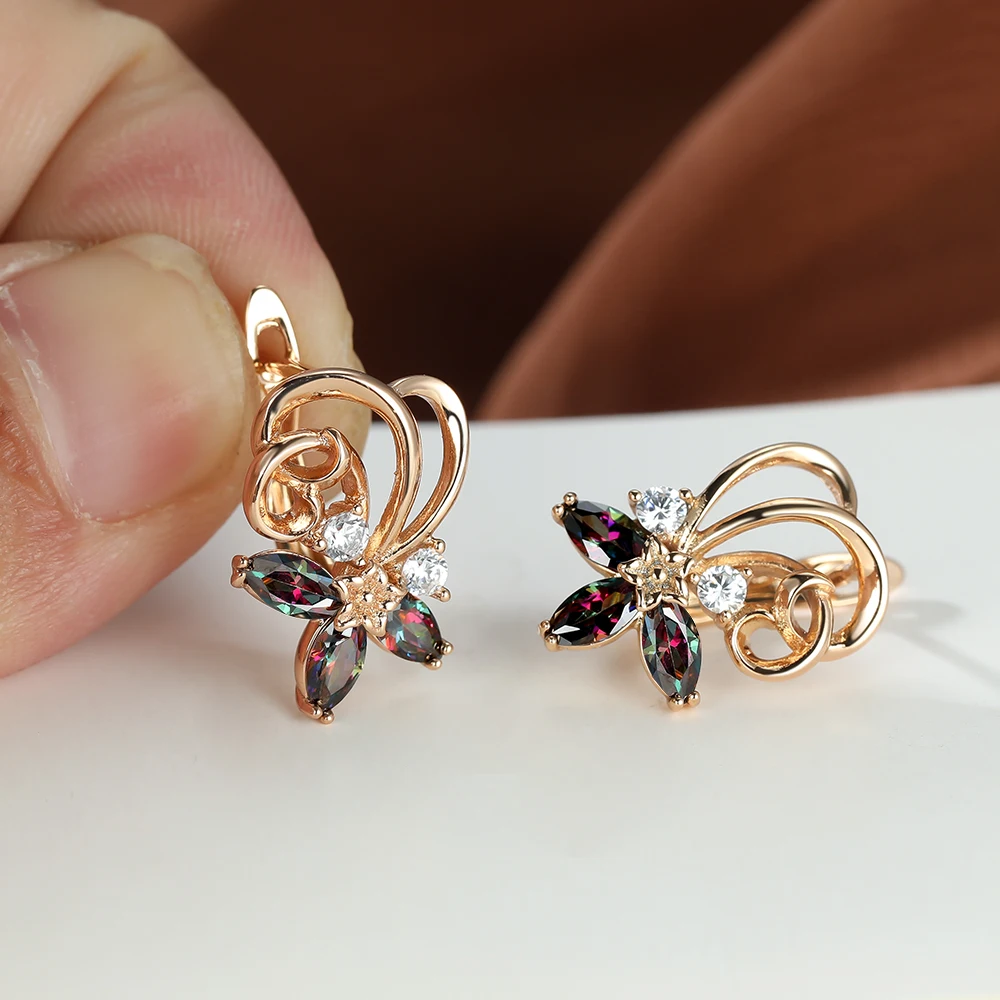 

Eparbers Female Fashion Marquise Cut Rainbow Crystal Zircon Clip on Hoop Earrings Wedding Engagement Banquet Earrings for Women