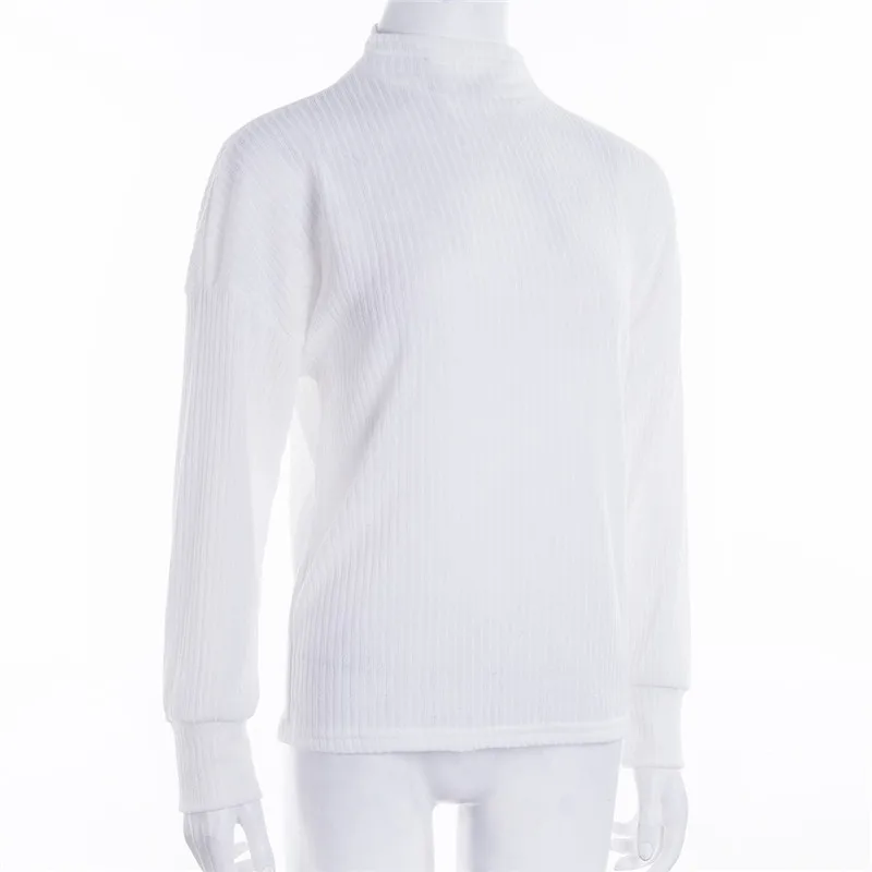 Женский базовый пуловер с высоким воротником простой белый вязаный свитер в
