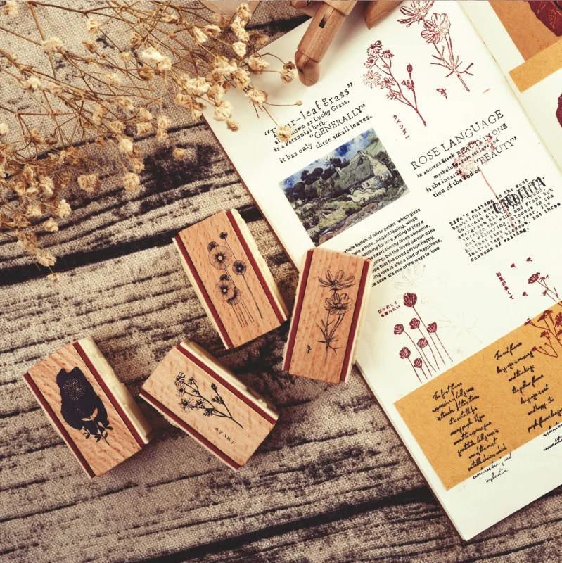 Винтажные иллюстрационные растения календарь деревянные штамп и резиновые