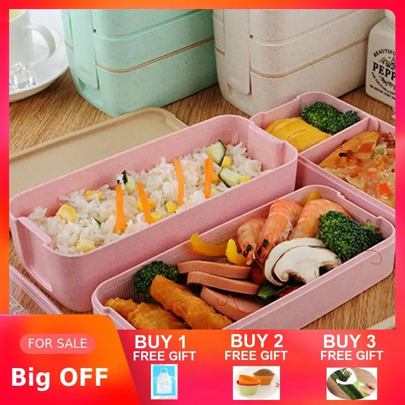 900 мл здорового материала Ланч бокс 3 слоя Пшеничная солома Bento коробки