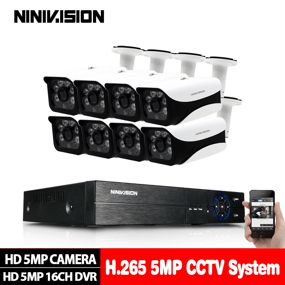 8pcs camera kits 16CH 5MP 5в1 CCTV H.265 DVR HD 16 шт. 2560*1944 5MP TVI Камера Безопасности Bullet-камера для наружного наблюдения домашняя система видеонаблюдения комплект - Цвет: 8pcs camera kits