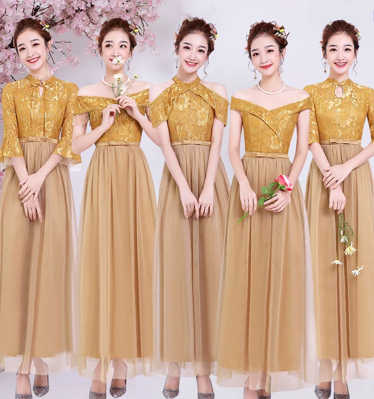 Размера плюс золото элегантное платье подружки невесты Vestido Azul Марино женские