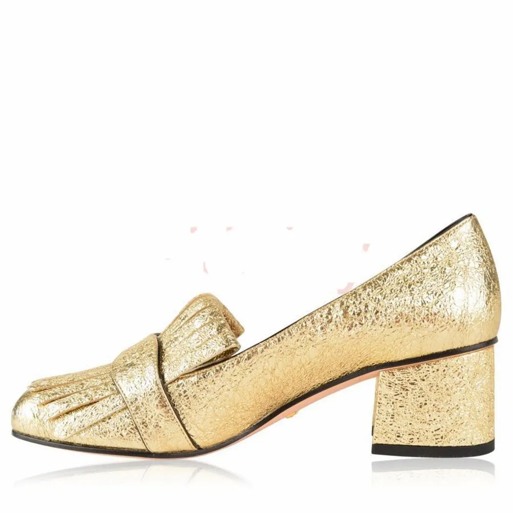 

2021 Womens Platform Pump Shoes Office Party Ladies Shoes Square Toe Tassel Pumps Block High Heels Thick Sole Genuine Leather
