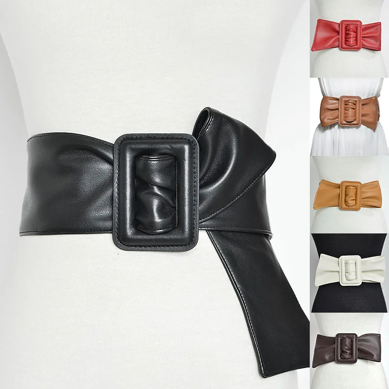 

Широкий женский пояс с большим бантом Однотонный женский широкий пояс для платья пальто свитер декоративные жилеты