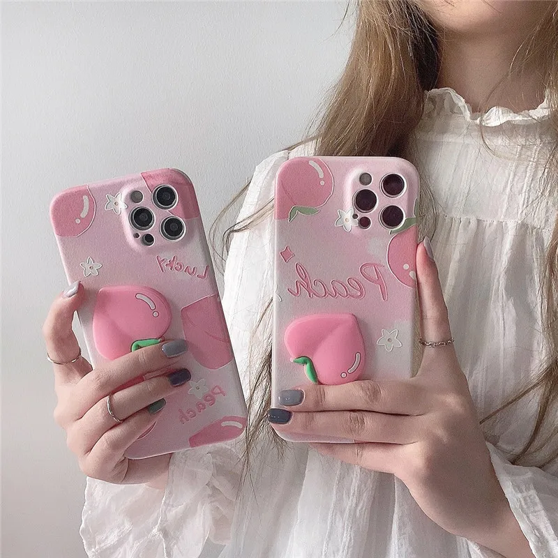 

Korea Japan INS 3D PINK Peach soft Phone Case For iPhone 12 mini 11 pro Max XR XS Max X XS 7 8 Plus Lambskin Back protect Cover